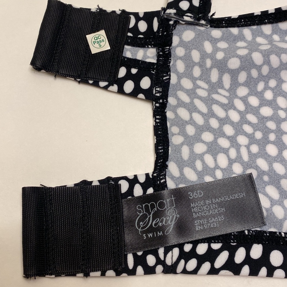 NWT 36D Smart & Sexy Bikini Top Swim Longline Adj Top Black White Polka Dots New - Picture 2 of 16